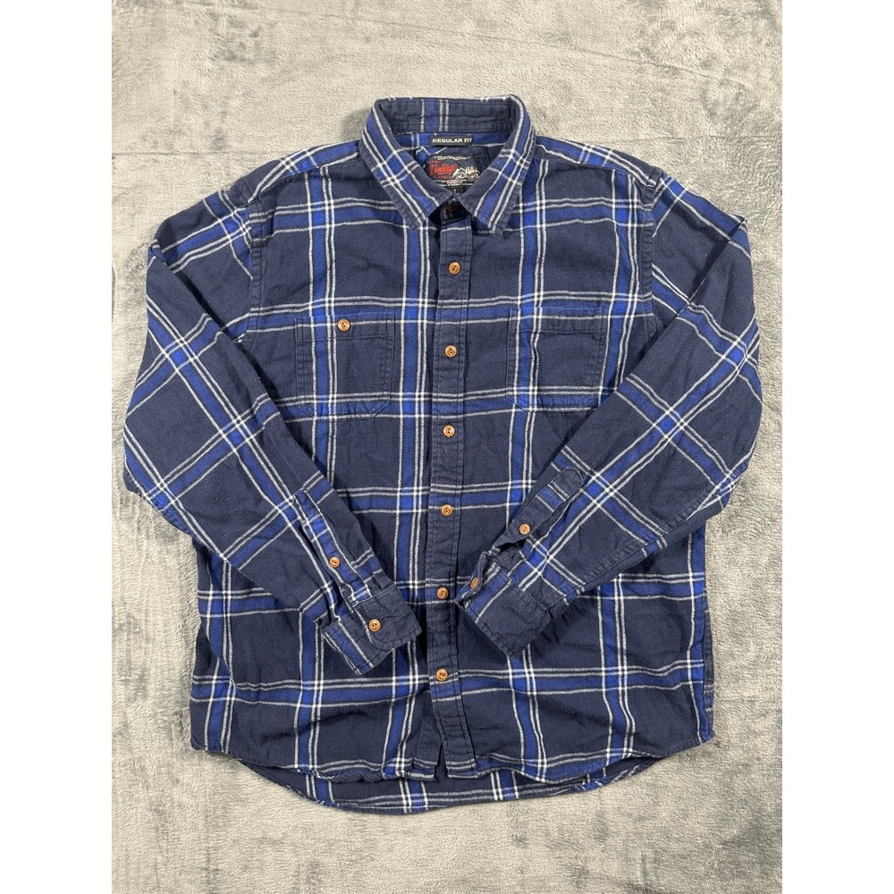 Old Navy Vintage Flannel Shirt Mens Large Blue Plaid Regular Fit Button Down